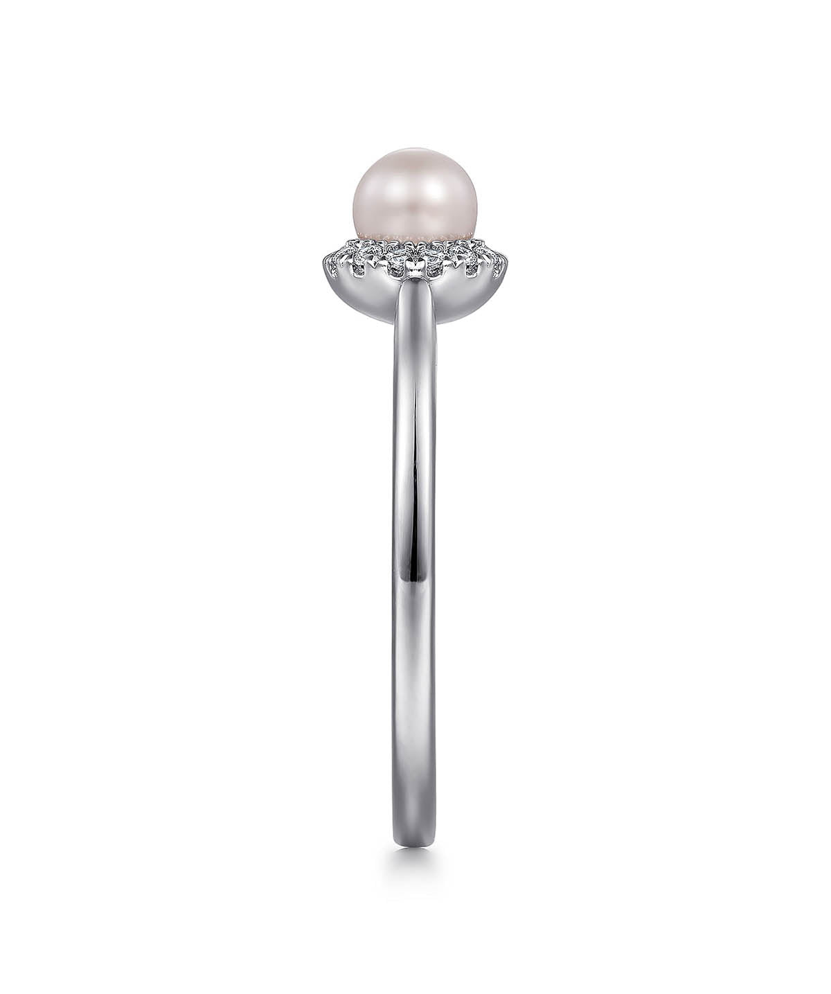 14K White Gold Pearl Ring with Diamond Halo