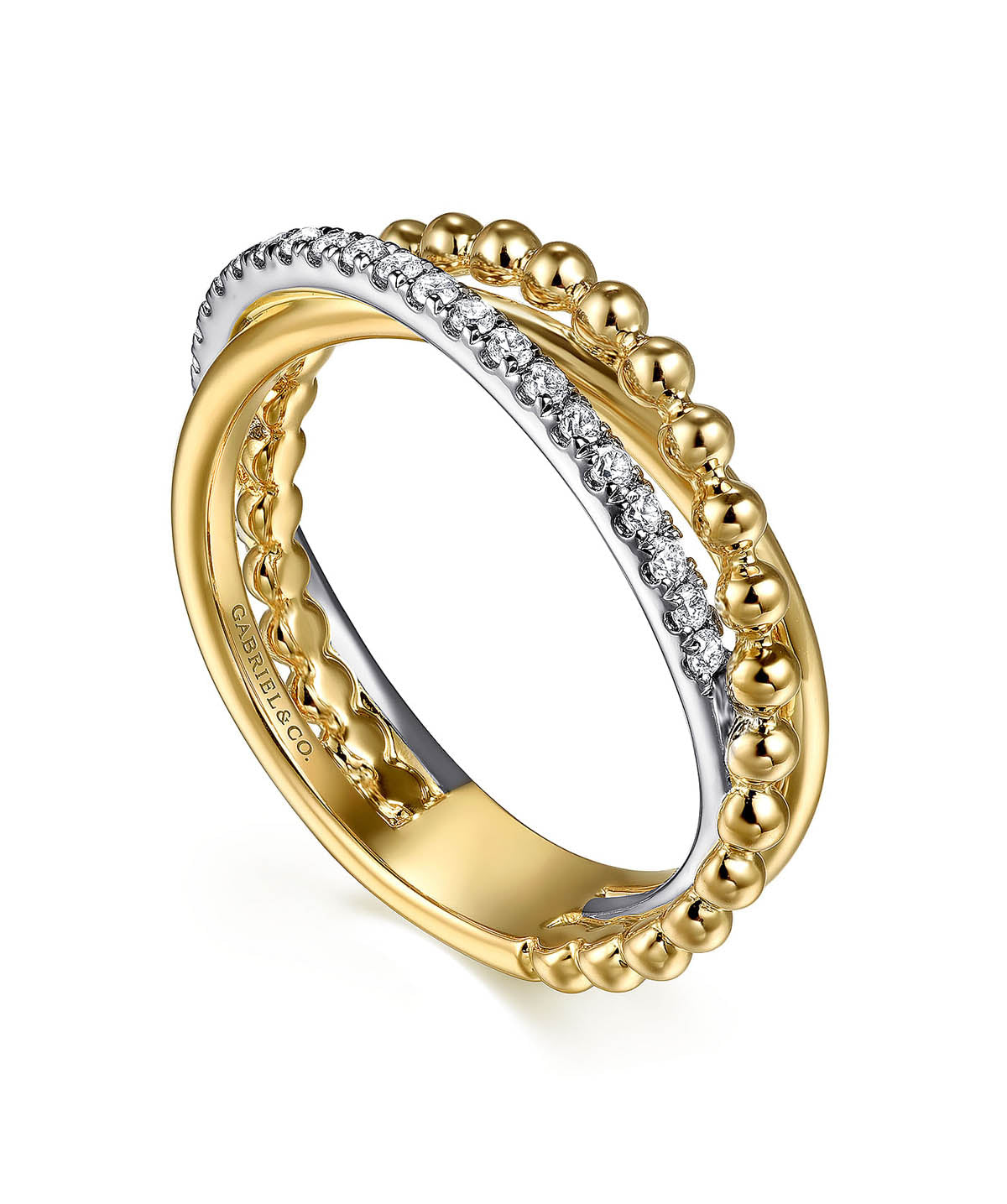 14K White Yellow Gold Bujukan Diamond Criss Cross Ring