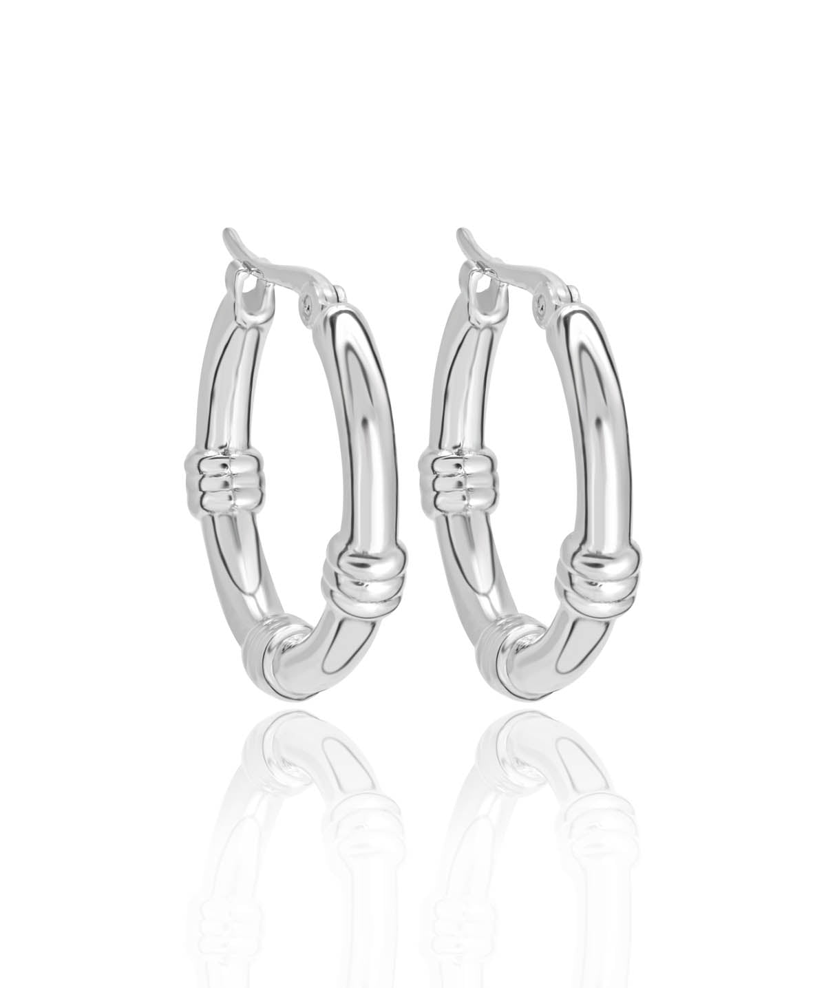 14K White Gold Small Round Bamboo Hoop Earrings