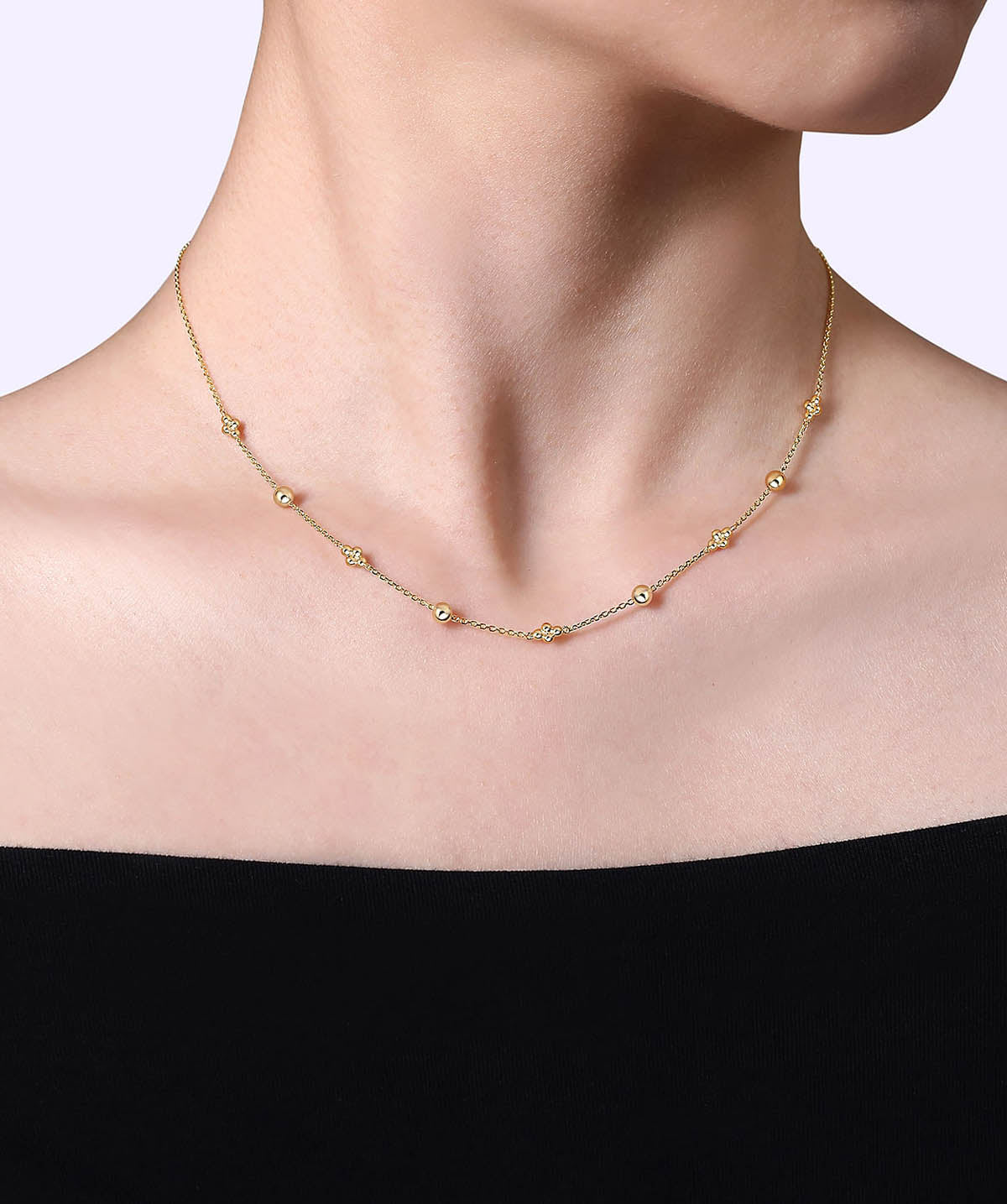 14K Yellow Gold Bujukan Bead Station Necklace