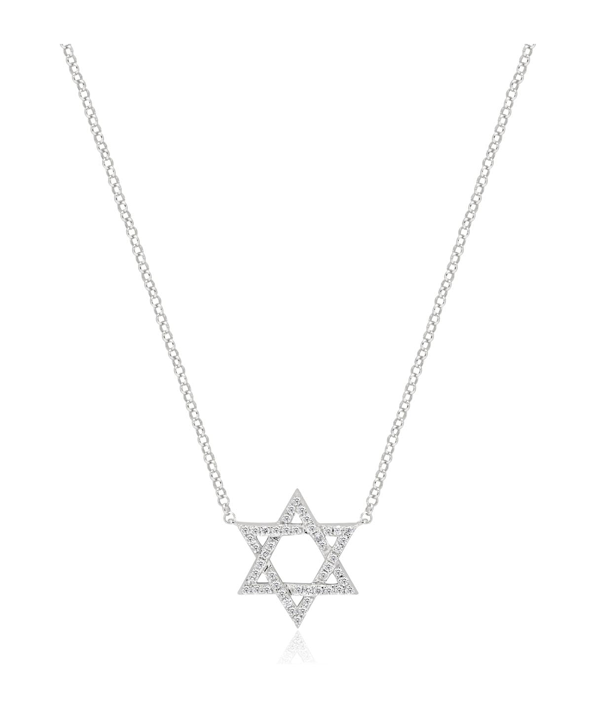 14K White Gold Diamond Star of David Pendant Necklace