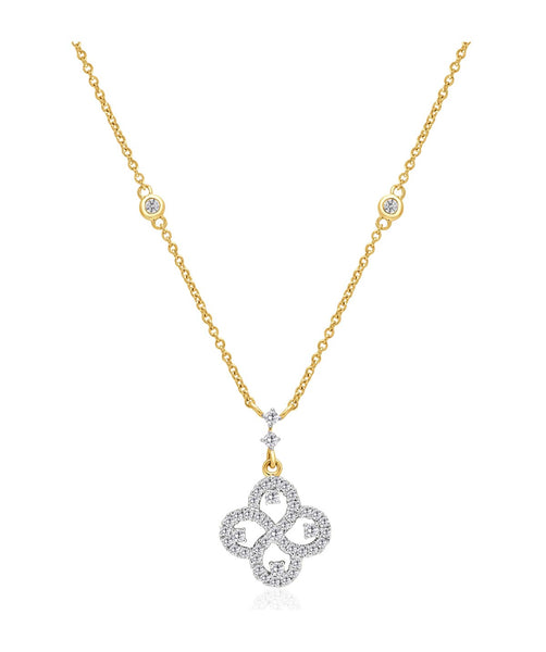 14k Yellow Gold Diamond Clover Pendant Necklace Bellman Jewelers