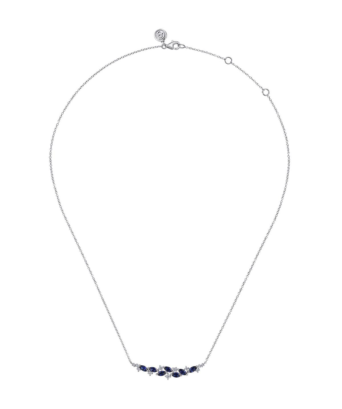 14K White Gold Diamond and 1ct Marquise Blue Sapphire Bar Necklace