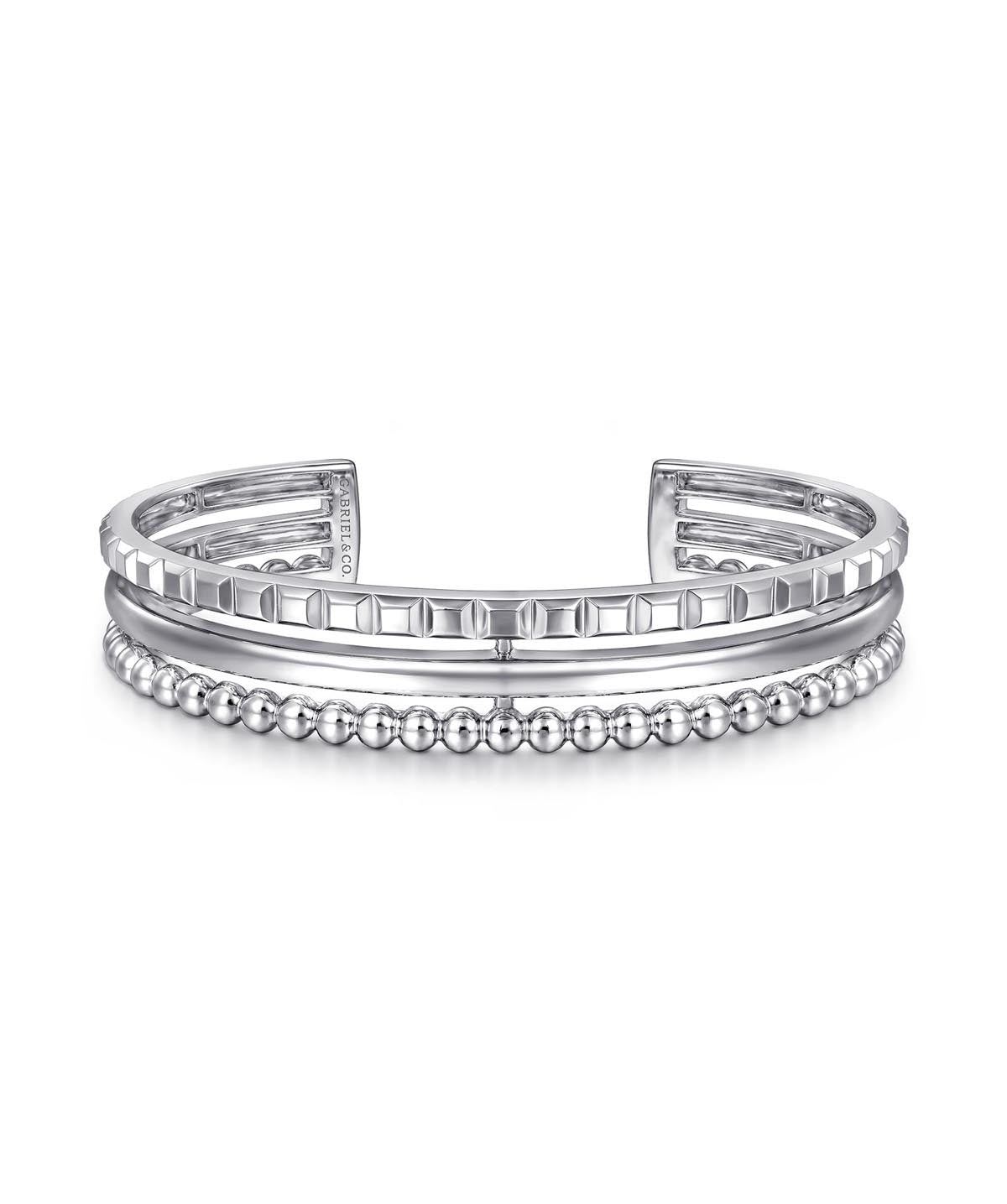 925 Sterling Silver Bujukan and Pyramid Triple Row Bangle