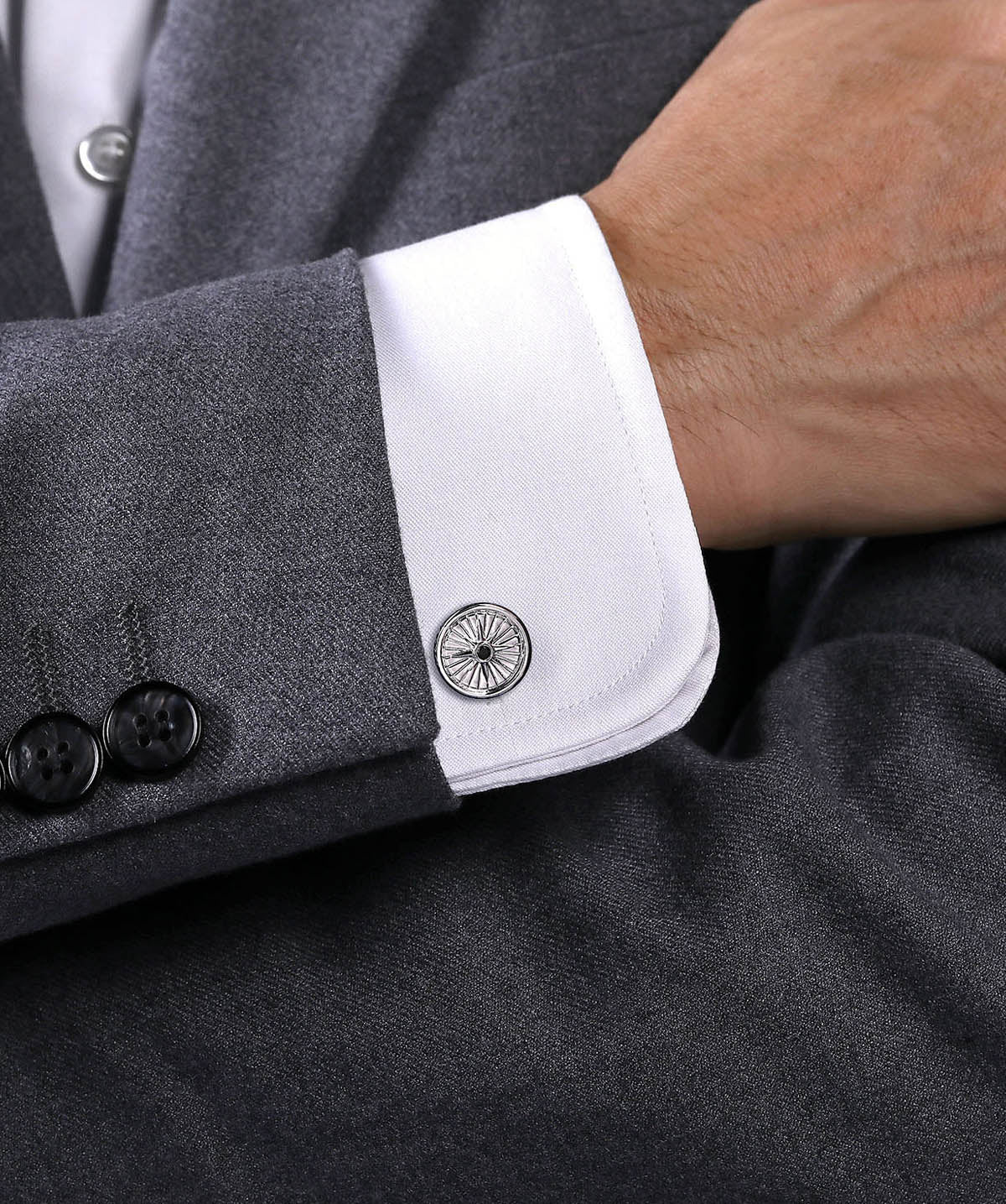 Sterling Silver Compass Cufflinks with Black Spinel Stone