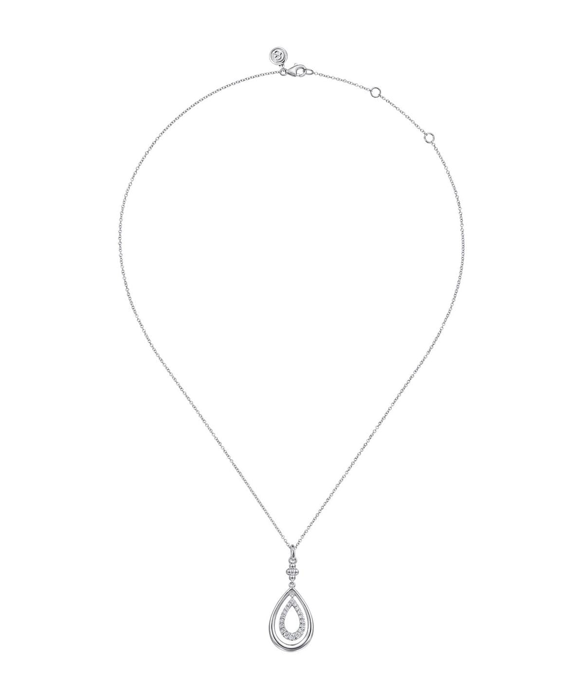 925 Sterling Silver White Sapphire Bujukan Pear Drop Pendant Necklace
