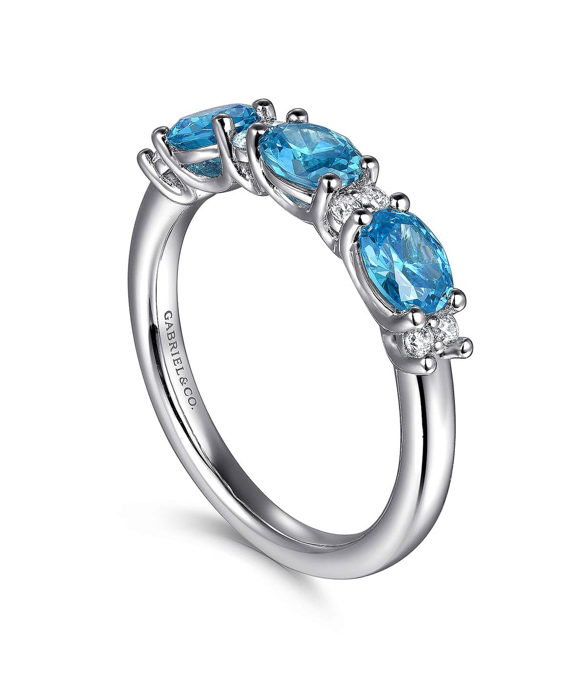 14K White Gold Diamond and Blue Topaz Fashion Ring