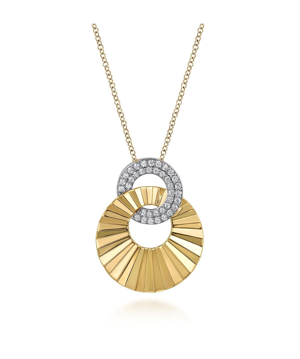 14K White and Yellow Gold Diamond Cut Drop Pendant Necklace