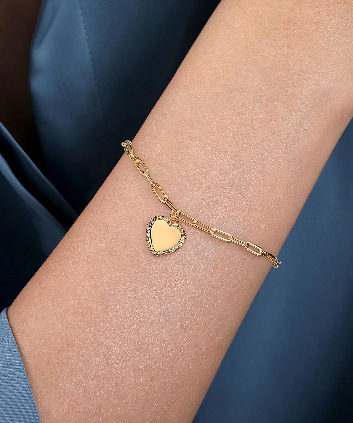 14K Yellow Plain Gold Tennis Bracelet with Personalized Heart Charm