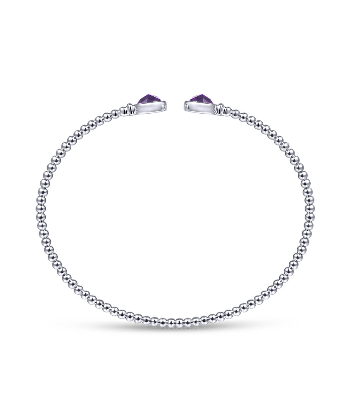 14K White Gold Bujukan Bead Cuff Bracelet with Bezel Set Round Amethyst