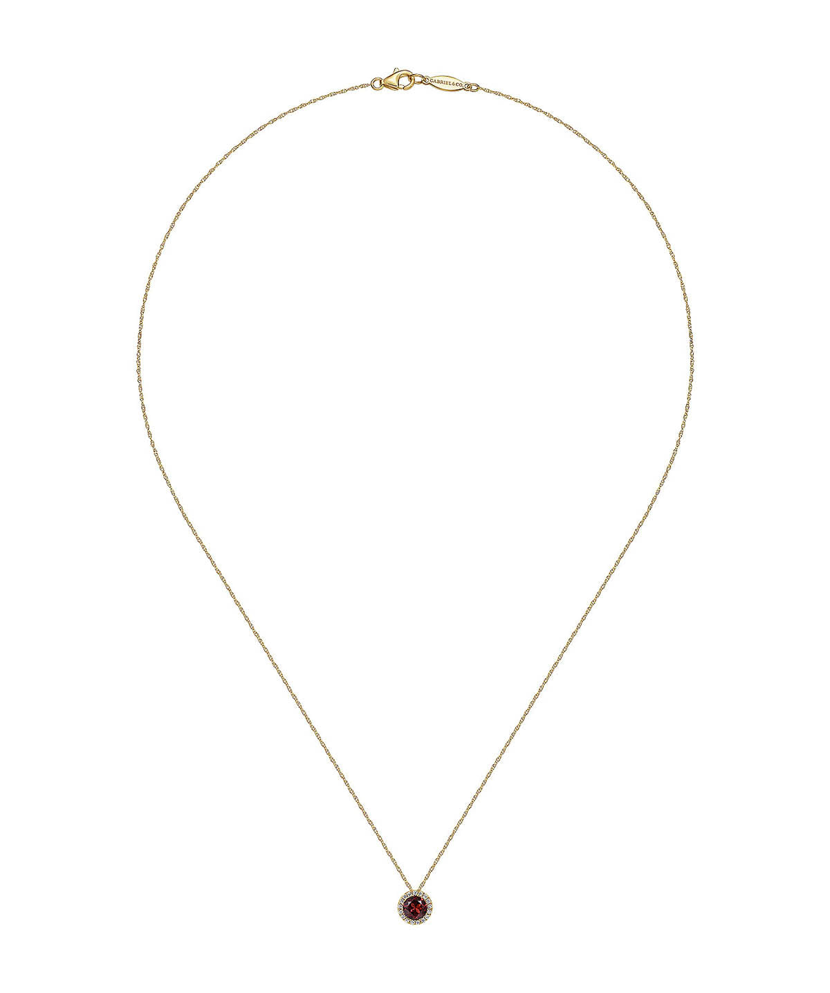 14K Yellow Gold 5mm Garnet and Diamond Halo Pendant Necklace