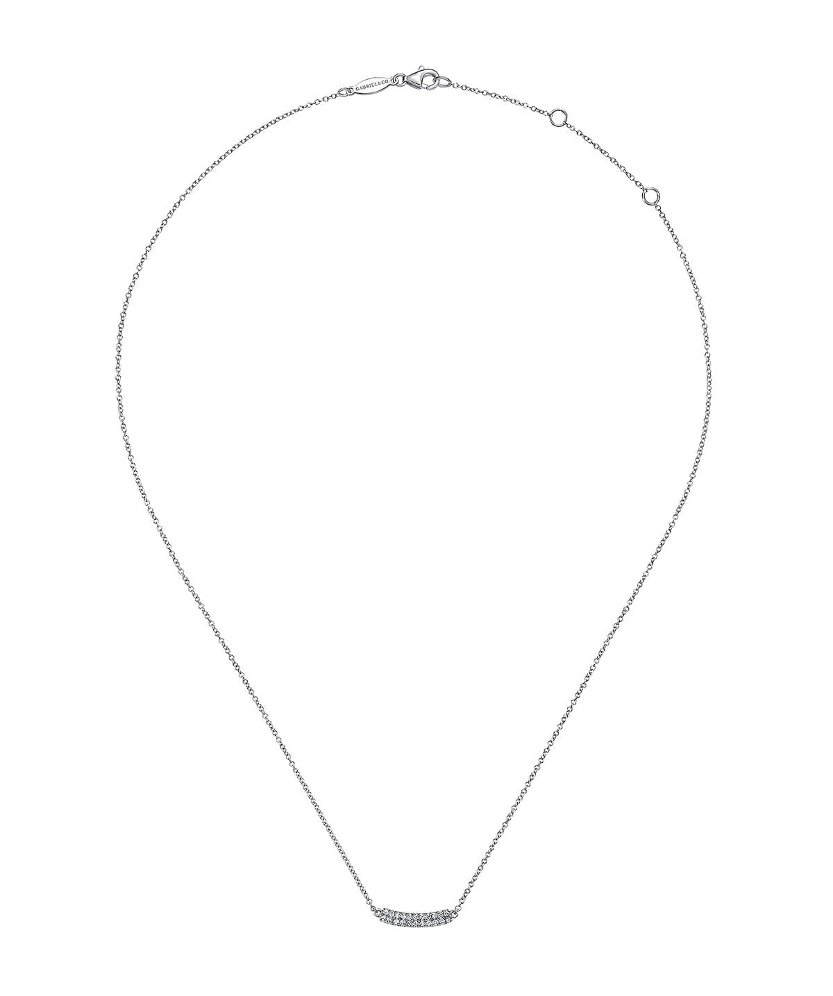 14K White Gold Curved Pave Diamond Bar Necklace