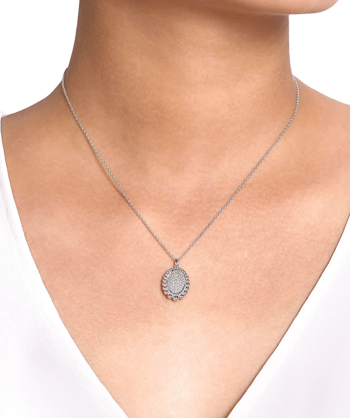 925 Sterling Silver Bujukan White Sapphire Pave Pendant Necklace