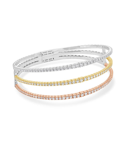 14K Tri-Tone Gold Diamond Flexible Bangle Bracelet – Bellman Jewelers