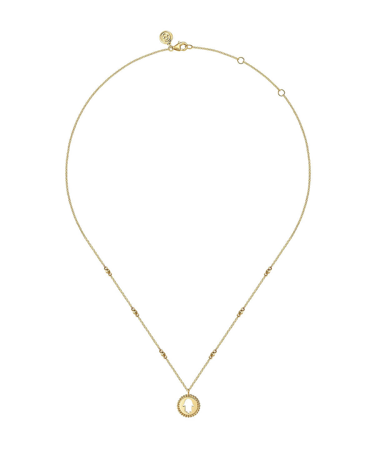 14K Yellow Plain Gold Bujukan Hamsa Medallion Necklace