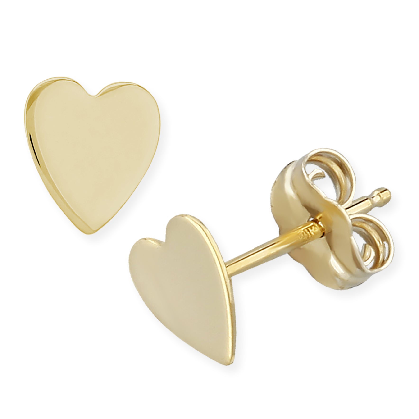 14K Yellow Gold Flat Heart Stud Earring