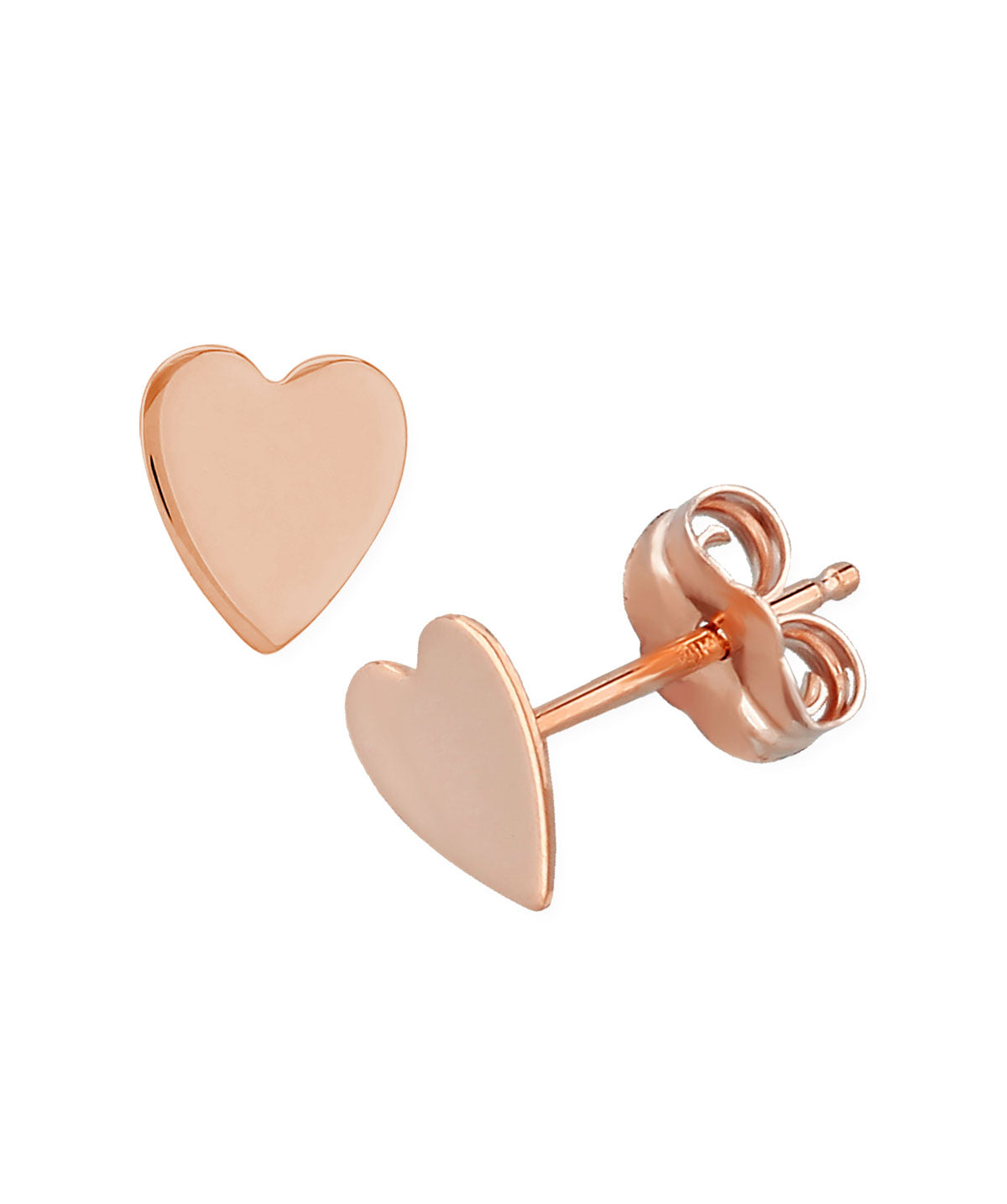 14K Rose Gold Flat Heart Stud Earrings