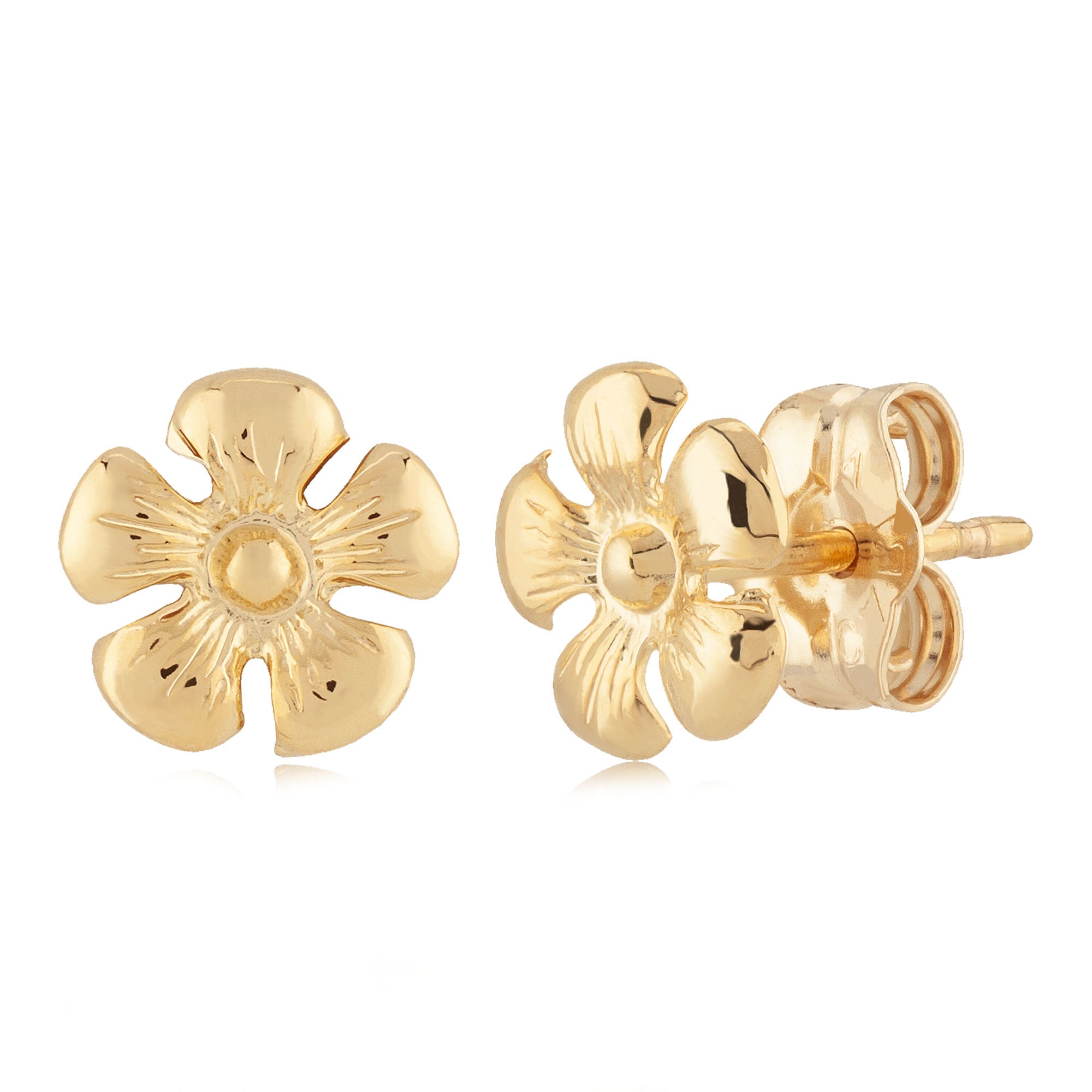 14K Yellow Gold Flower Stud Earrings