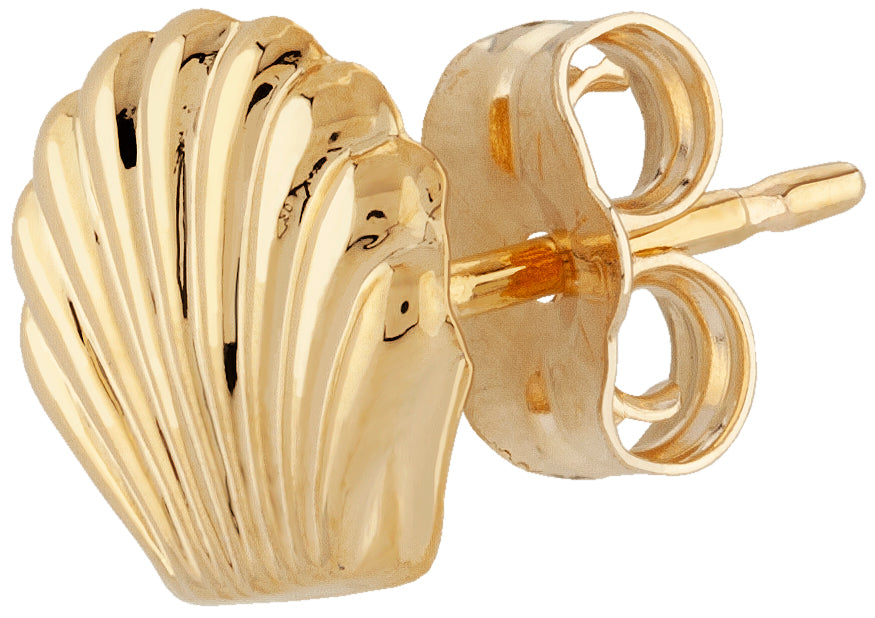 14K Yellow Gold Small Flat Sea Shell Studs