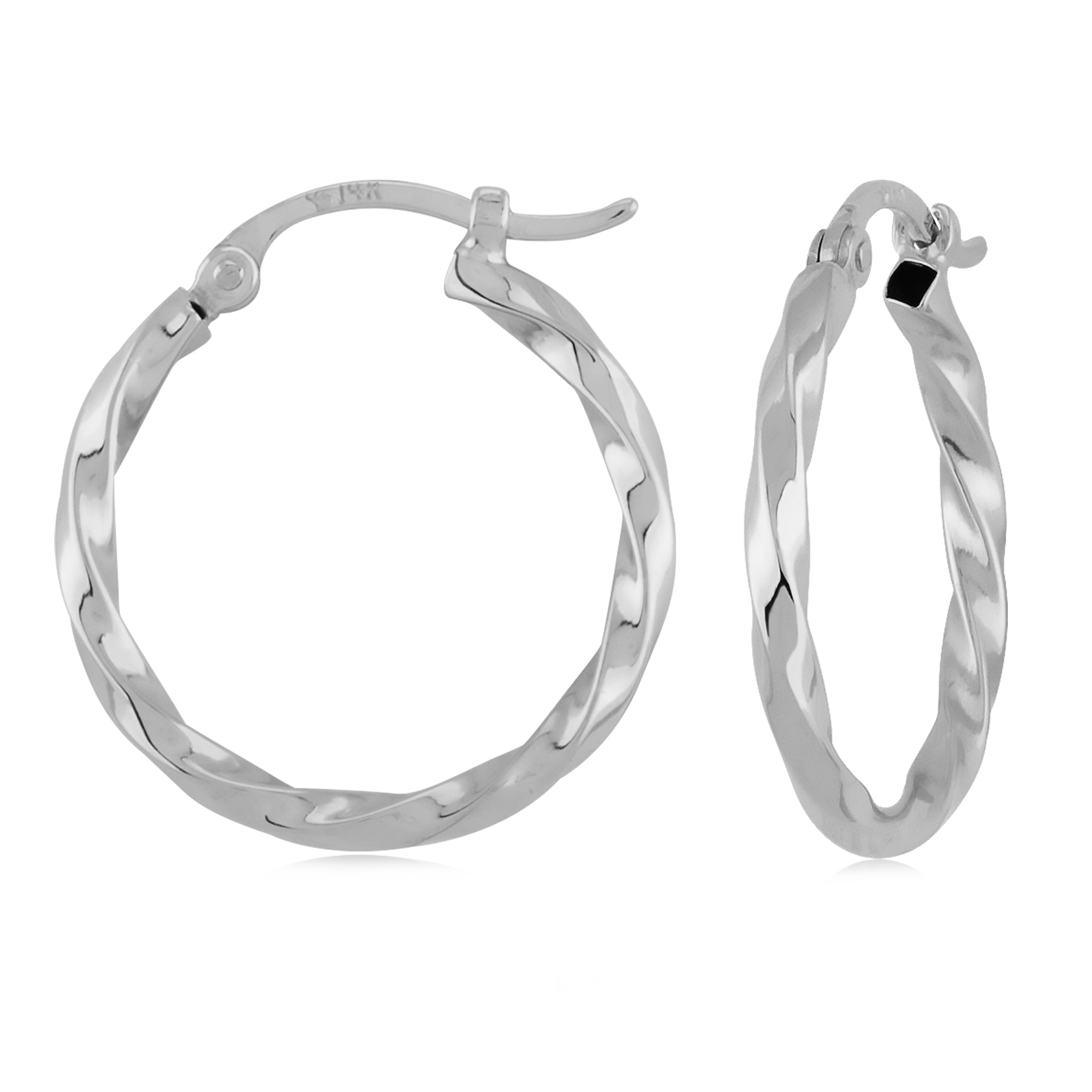 14K White Gold 18mm Twisted Tube Hoop Earrings
