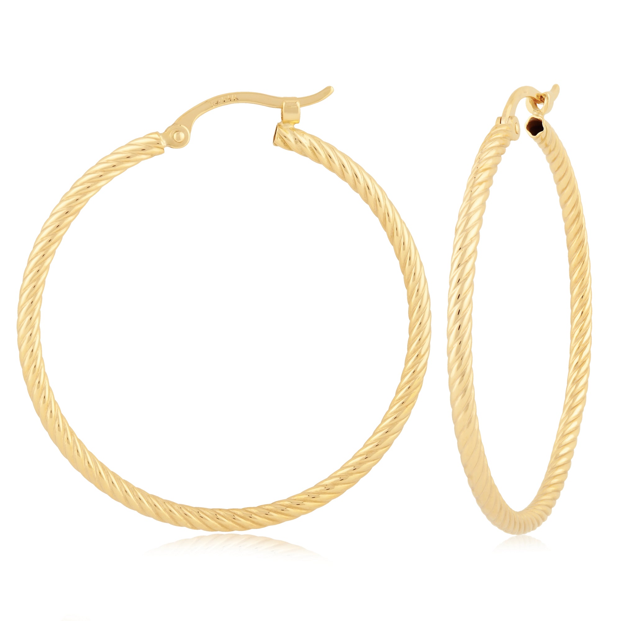 14K Yellow Gold Twisted Tube 30MM Hoop Earrings