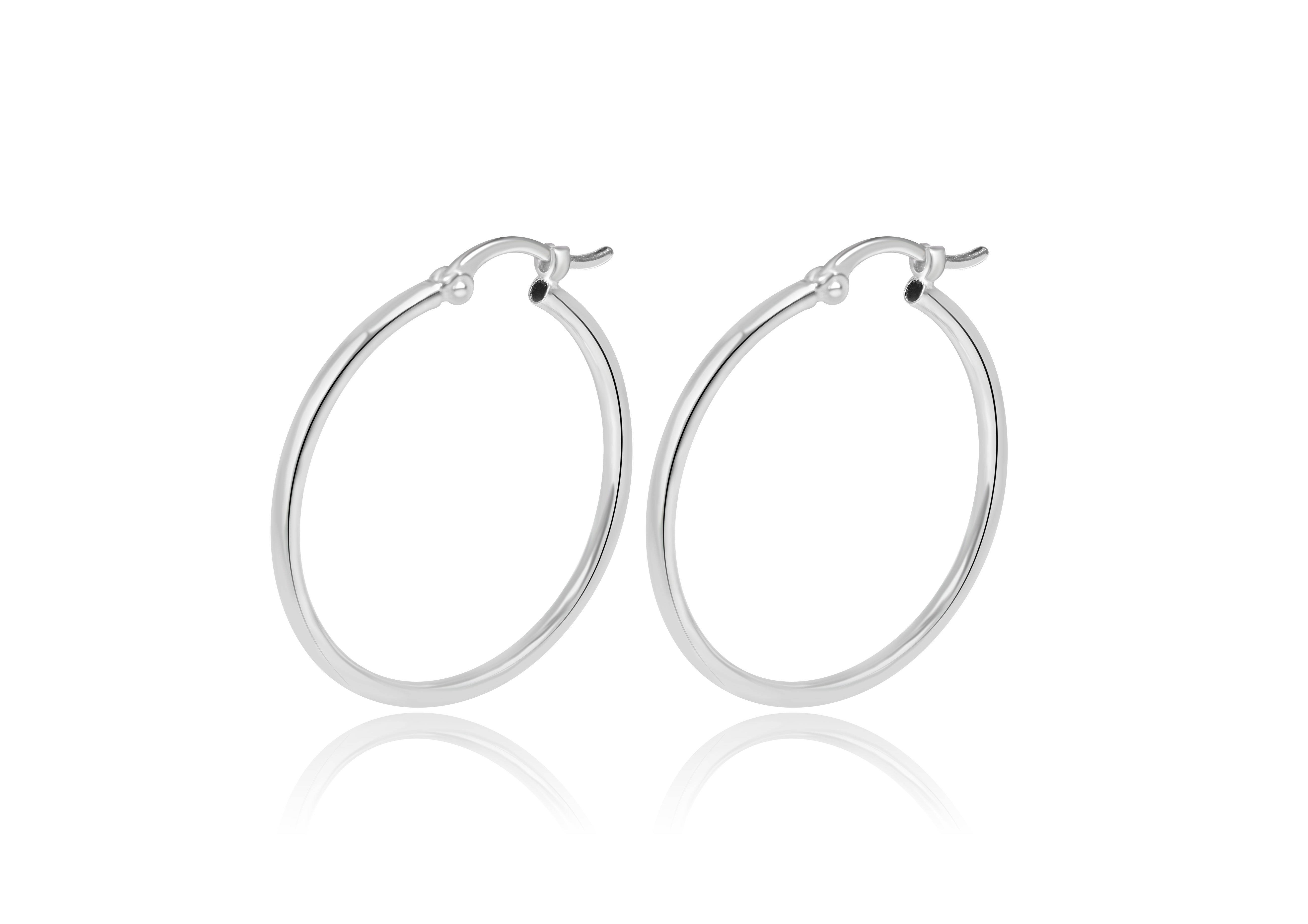 14K White Gold Medium Hoop Earrings