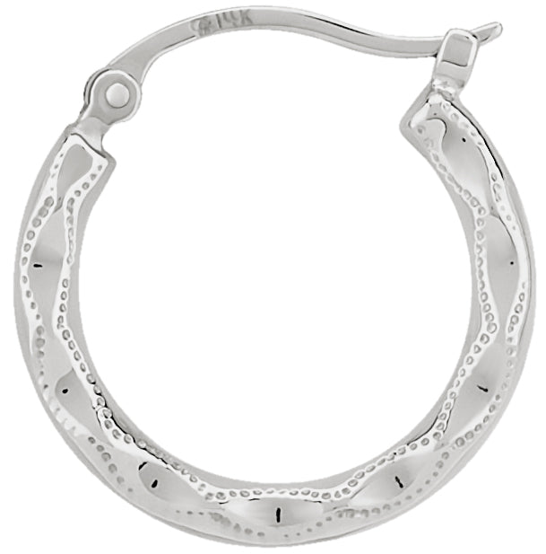 14K White Gold Small Fancy Shell Hoop Earrings