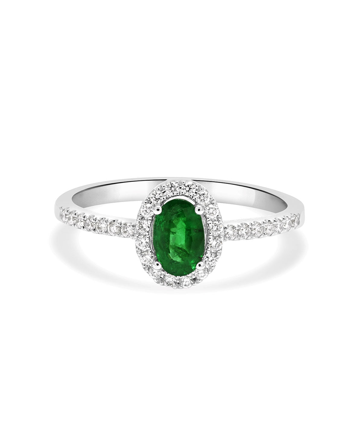 14K White Gold 0.48ct Emerald and Diamond Halo Ring