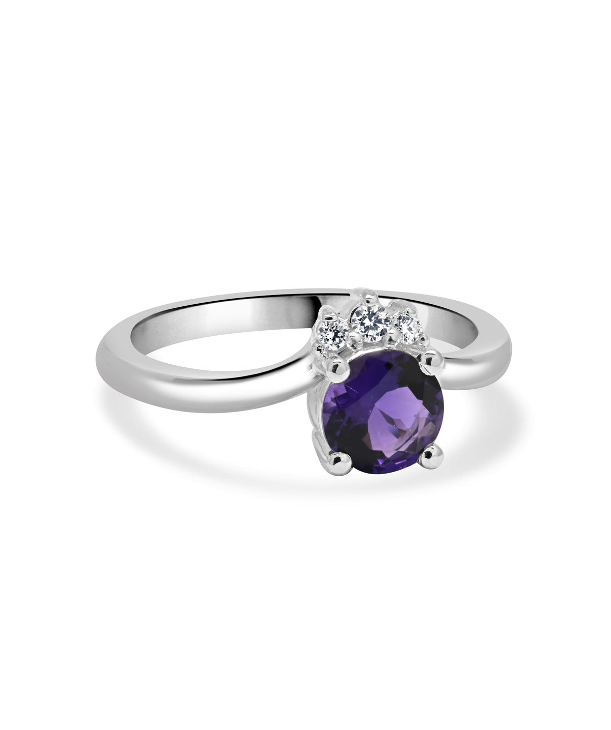 Sterling Silver 6mm Amethyst and Diamond Ring