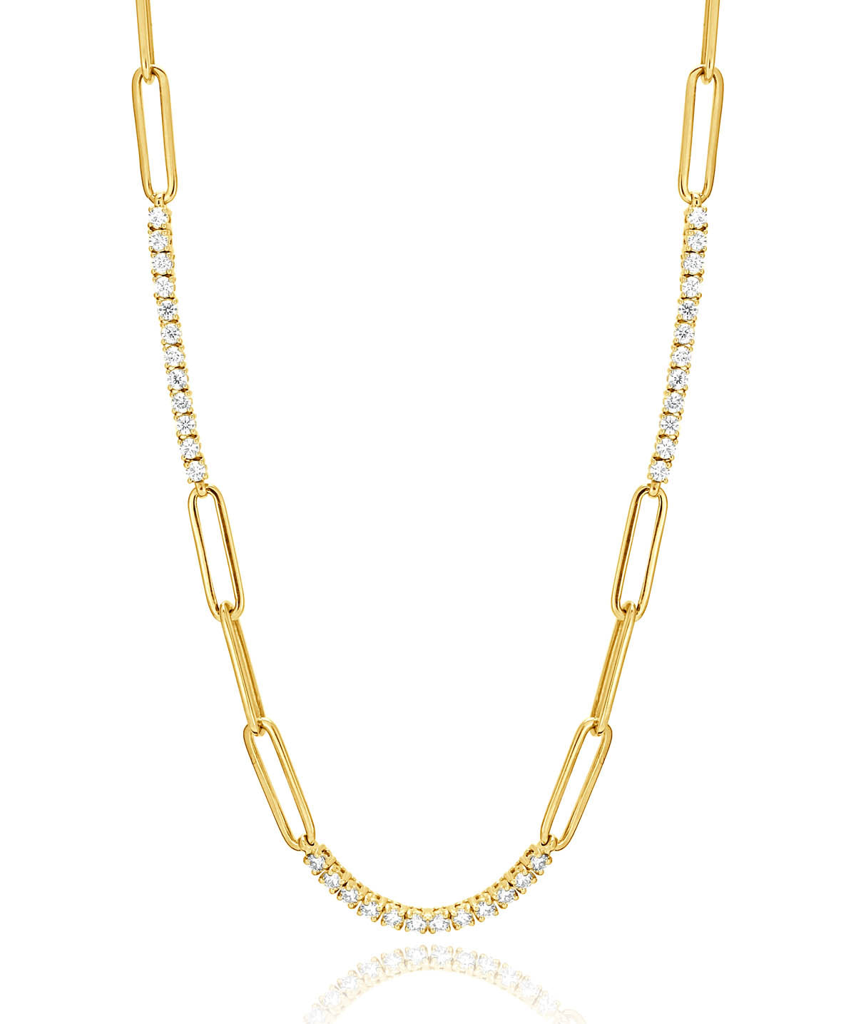 14K Yellow Gold Diamond Station Paperclip Chain Necklace