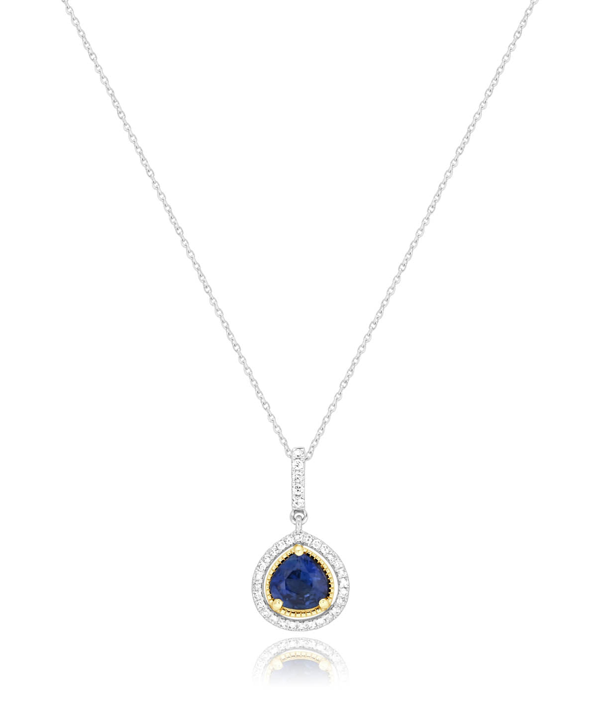 14K White Gold & 14K Yellow Gold 1.00ct Pear Sapphire Halo Pendant