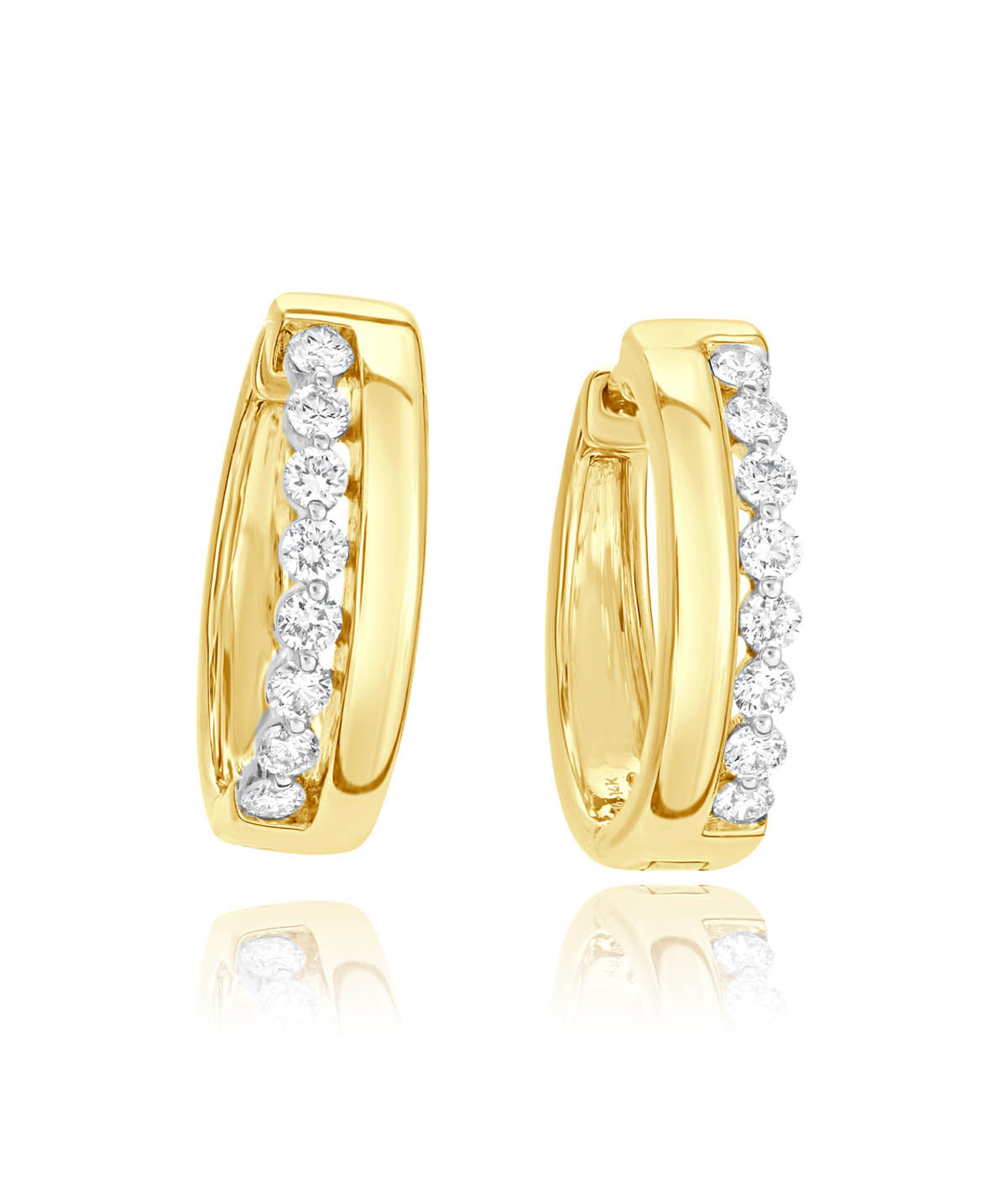 14K Yellow Gold Half Channel Diamond Hoop Earrings