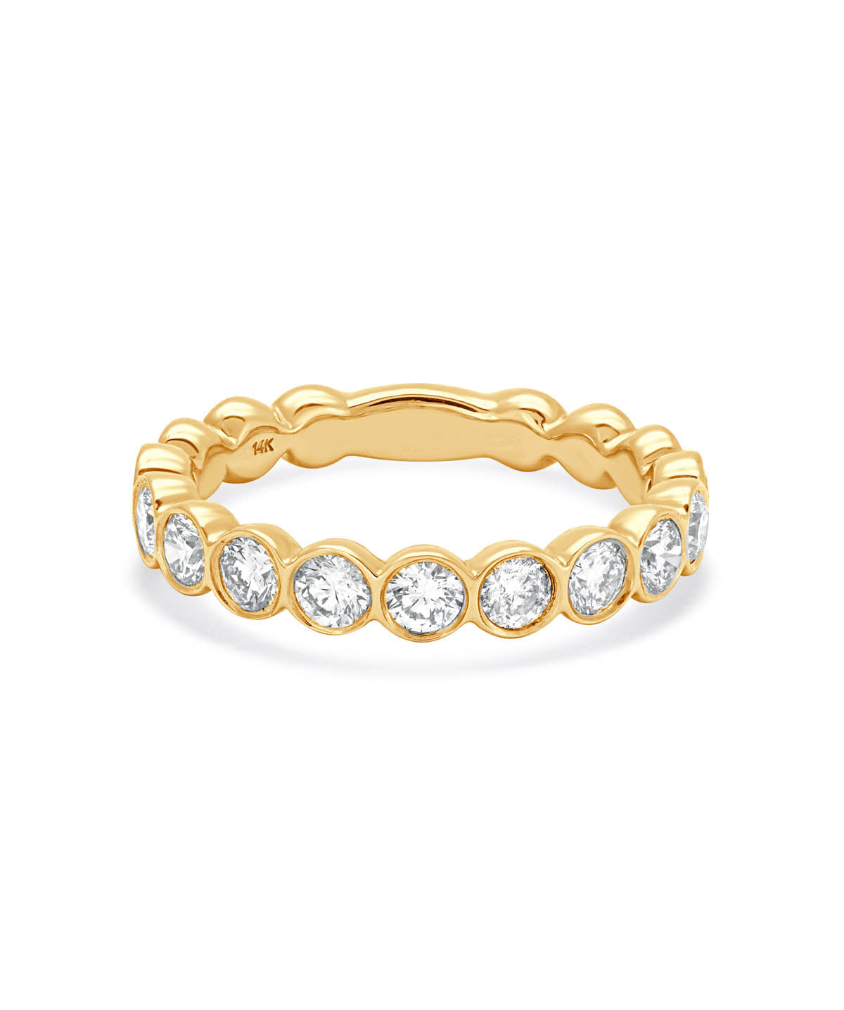 14K Yellow Gold Bezel Set Scalloped Diamond Ring