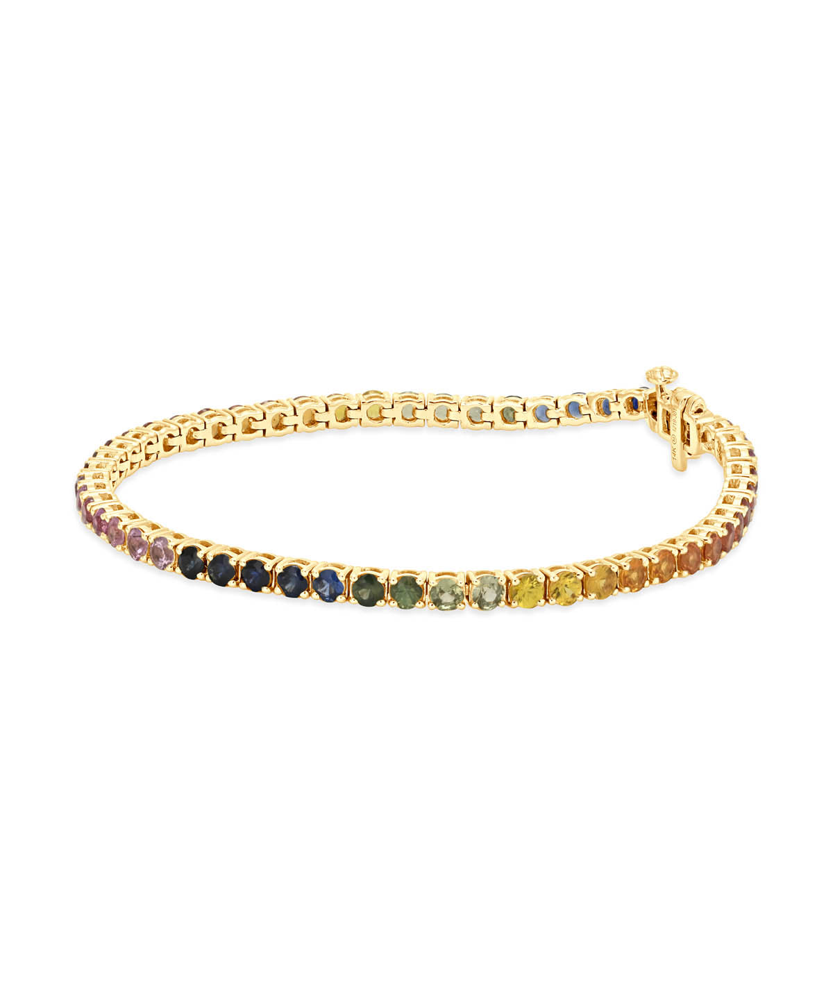 14K Yellow Gold Rainbow Sapphire Tennis Bracelet