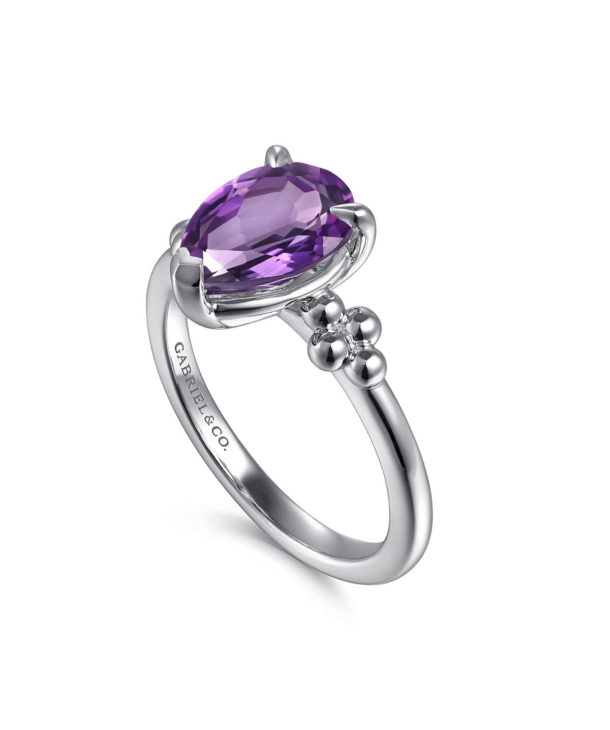 925 Sterling Silver Pear Amethyst Bujukan Ring