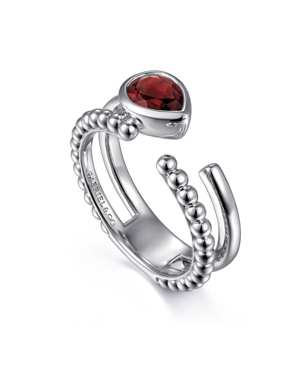 925 Sterling Silver Pear Garnet Bujukan Open Ring