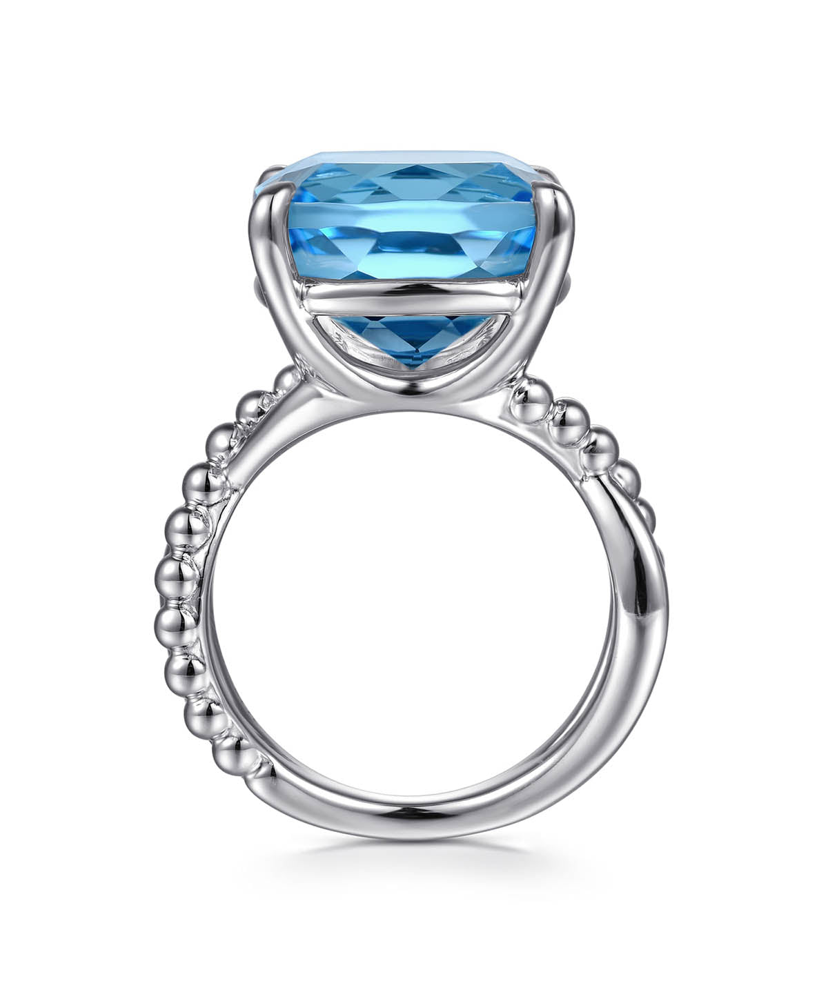 925 Sterling Silver Bujukan and Cushion Blue Topaz Twisted Ladies Ring