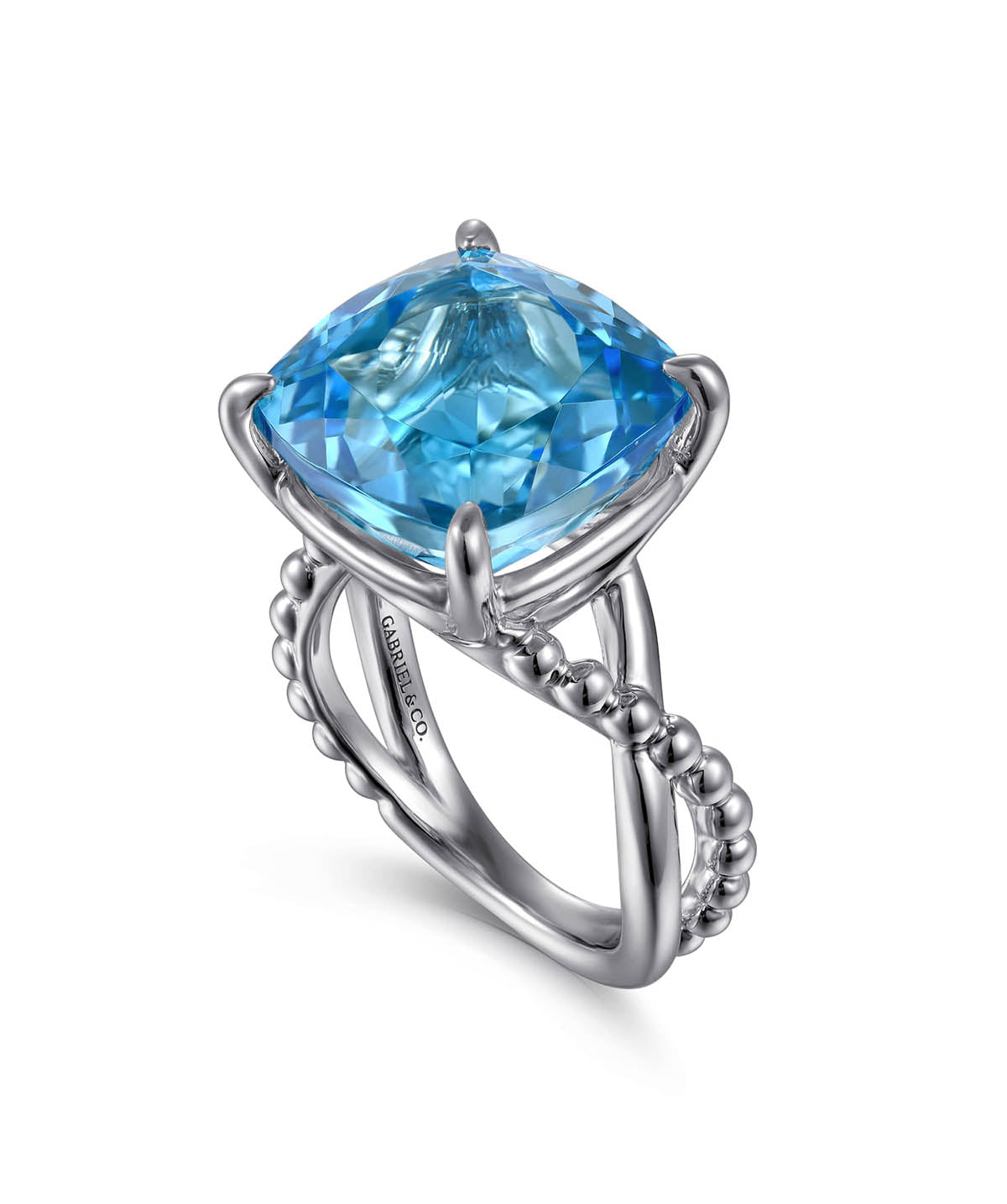 925 Sterling Silver Bujukan and Cushion Blue Topaz Twisted Ladies Ring