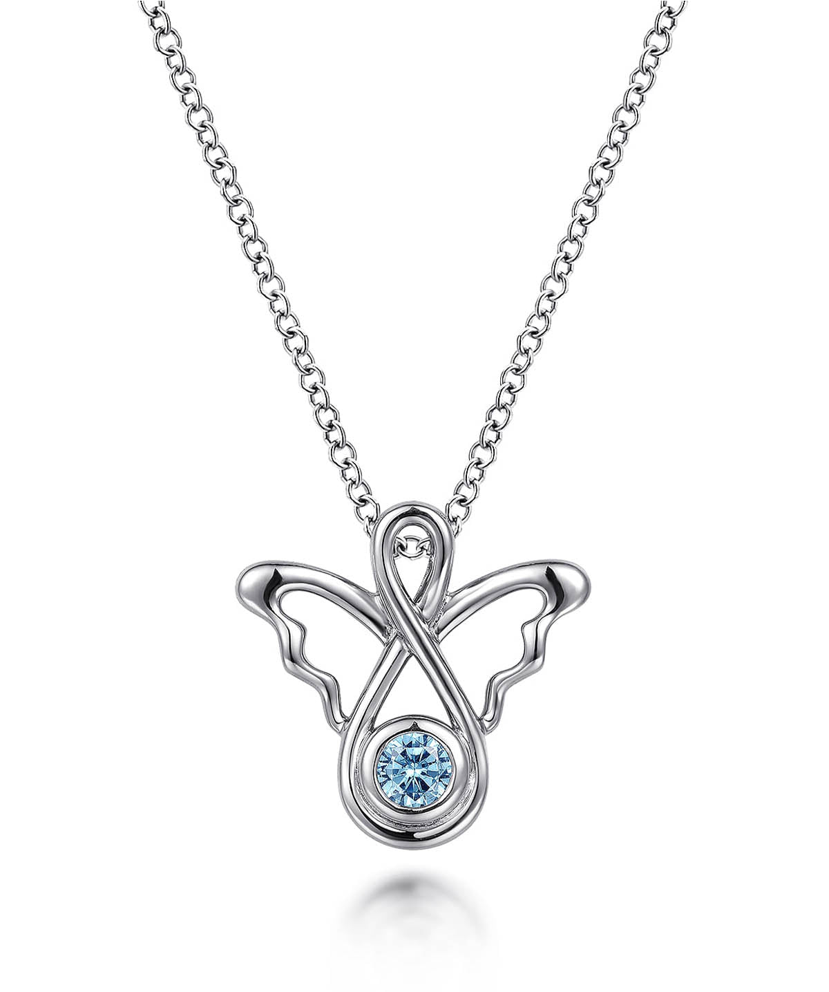 925 Sterling Silver Blue Topaz Angel Pendant Necklace