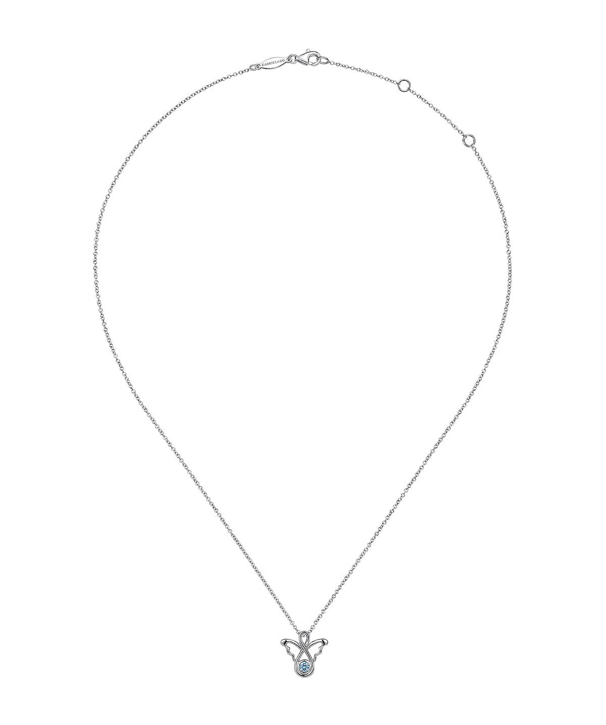 925 Sterling Silver Blue Topaz Angel Pendant Necklace