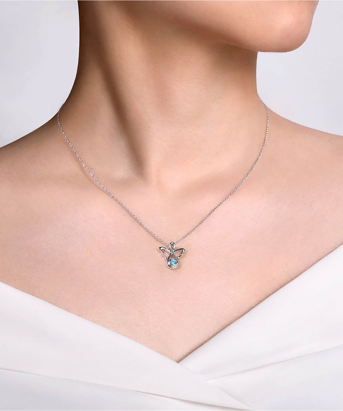 925 Sterling Silver Blue Topaz Angel Pendant Necklace