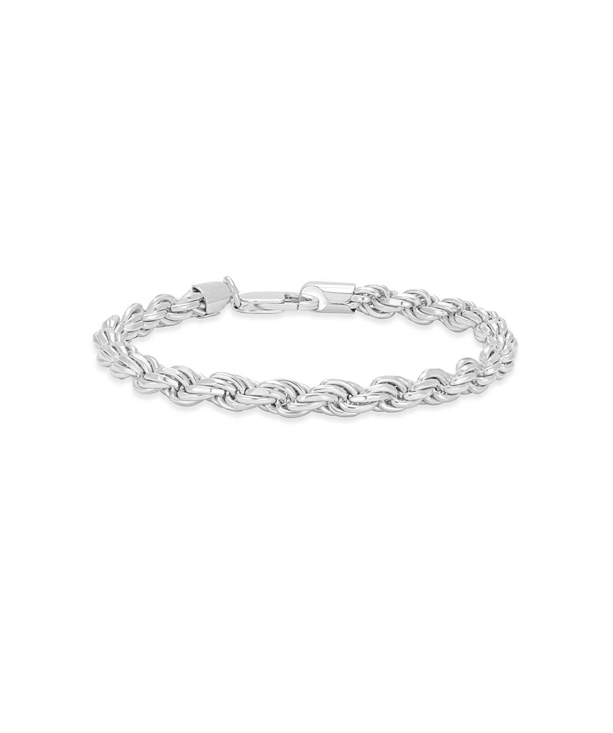 Sterling Silver Rhodium Plated 5mm Rope Chain Bracelet 8 inches