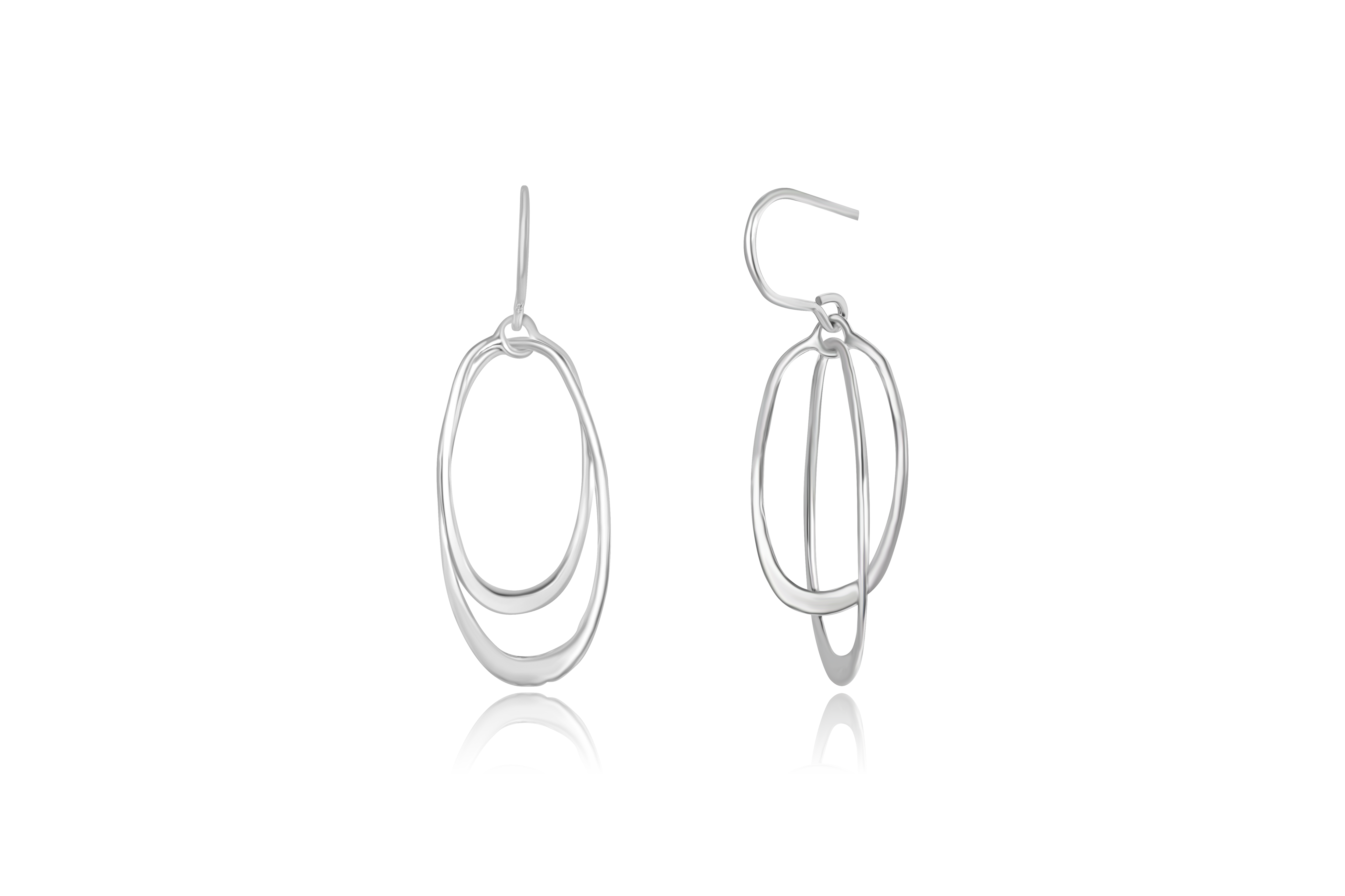 Sterling Silver Mini Dual Oval Hammered Orbit Dangle earrings