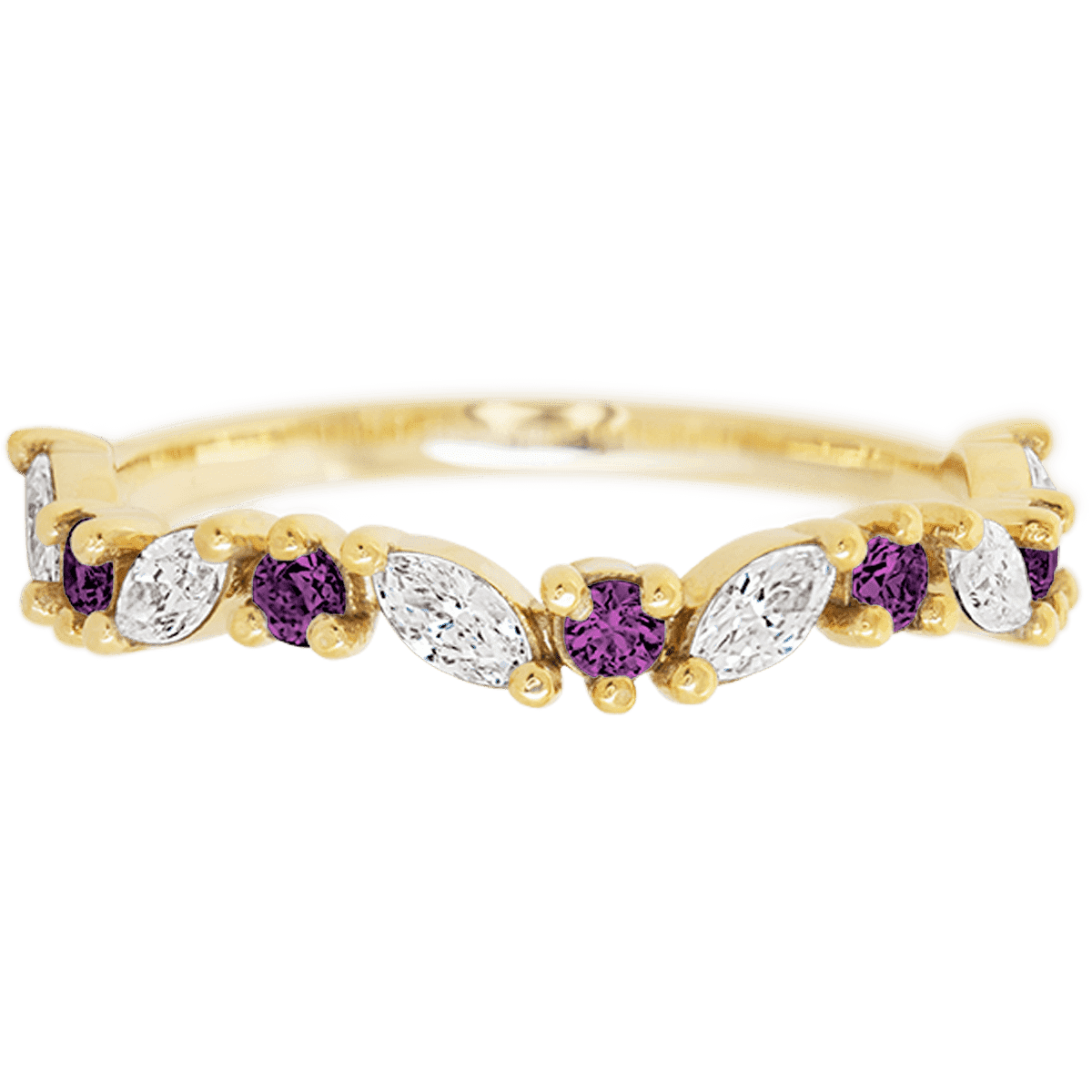 18K Yellow Gold band with alternating 6 Round Purple Diamond and 5 Marquise Lab Grown Diamond having TCW-.68