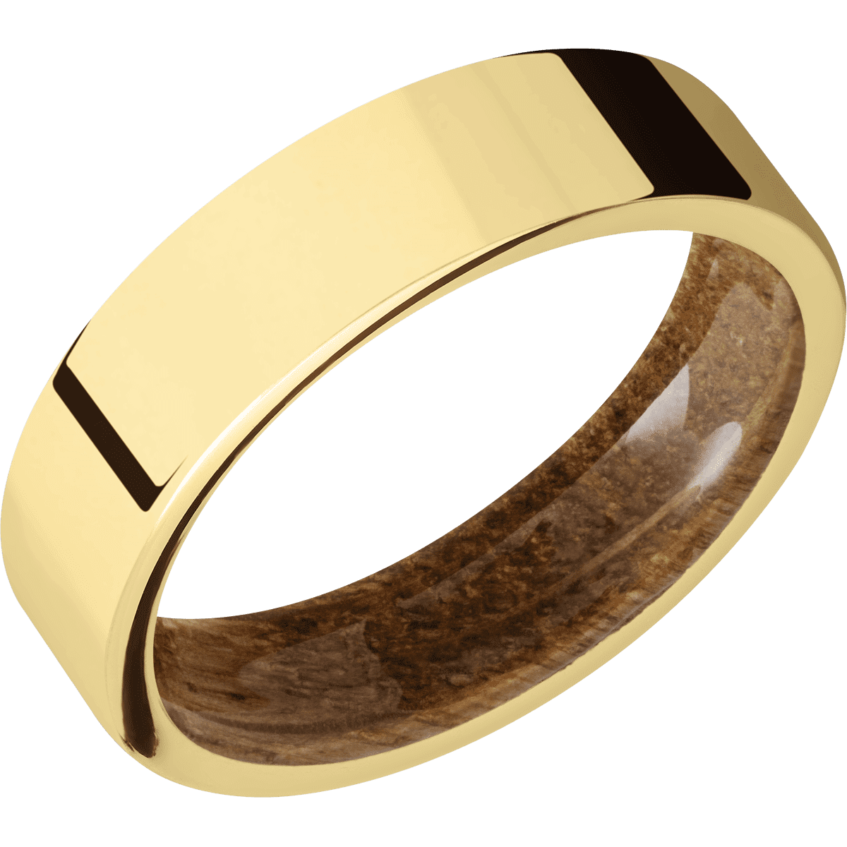 14K Yellow Gold + Polish Finish + Whiskey Barrel