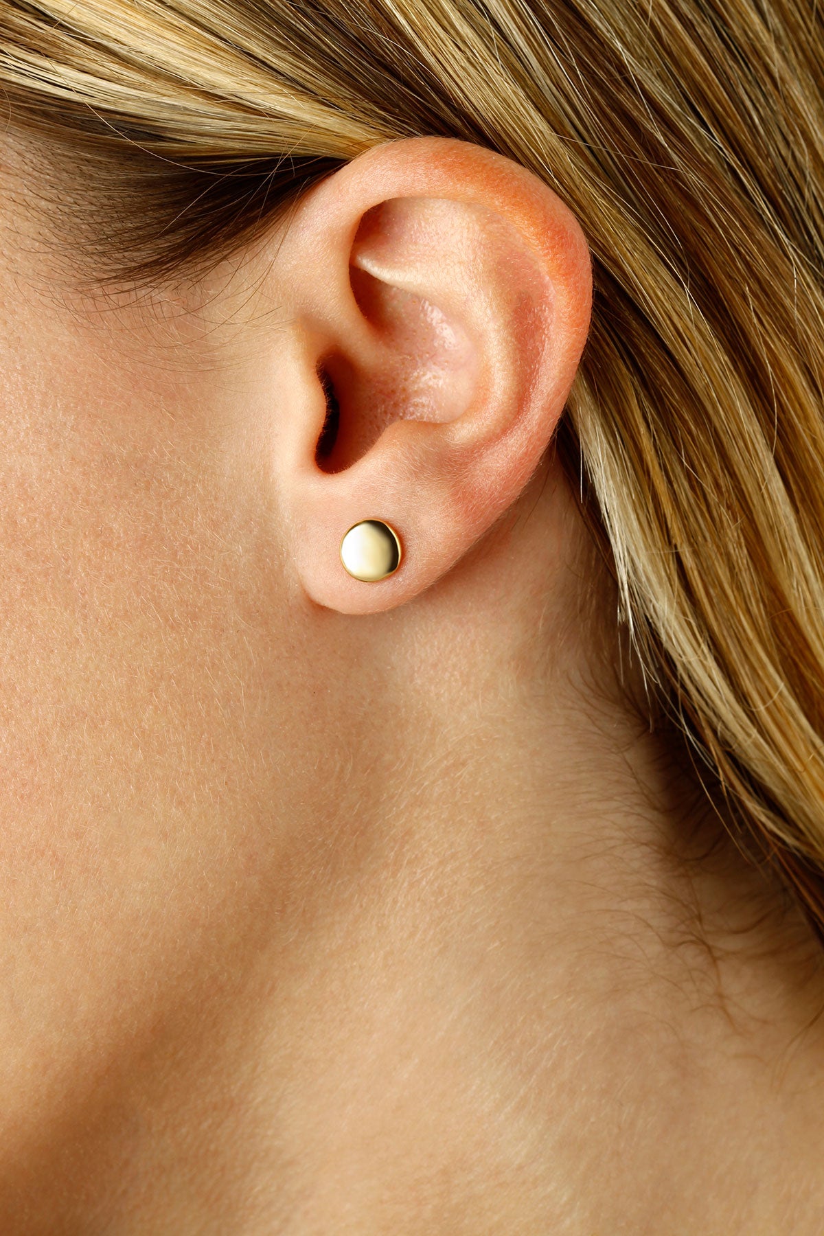 14K Yellow Gold 8MM Flat Round Stud