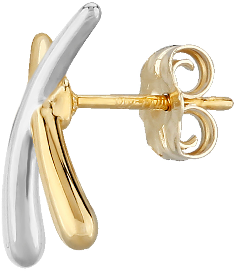 14K Yellow and White Gold Two Toned Small X Studs