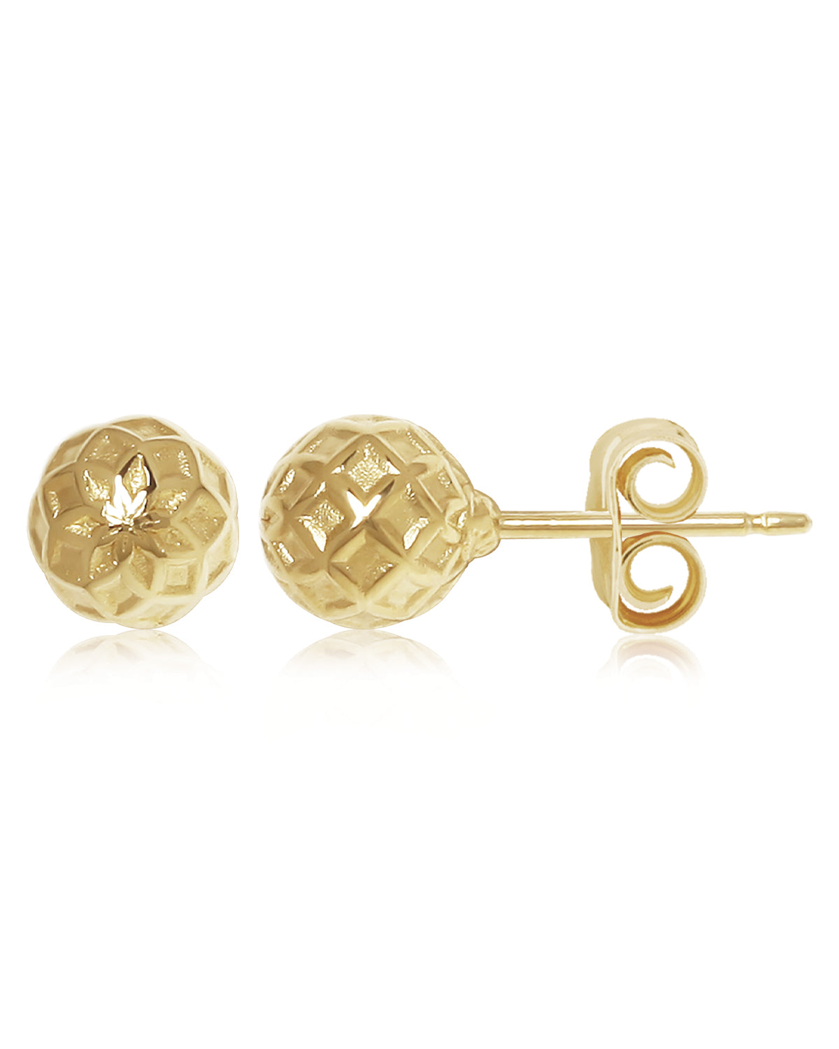 14K Yellow Gold Textured Flower Print 6MM Ball Stud Earrings