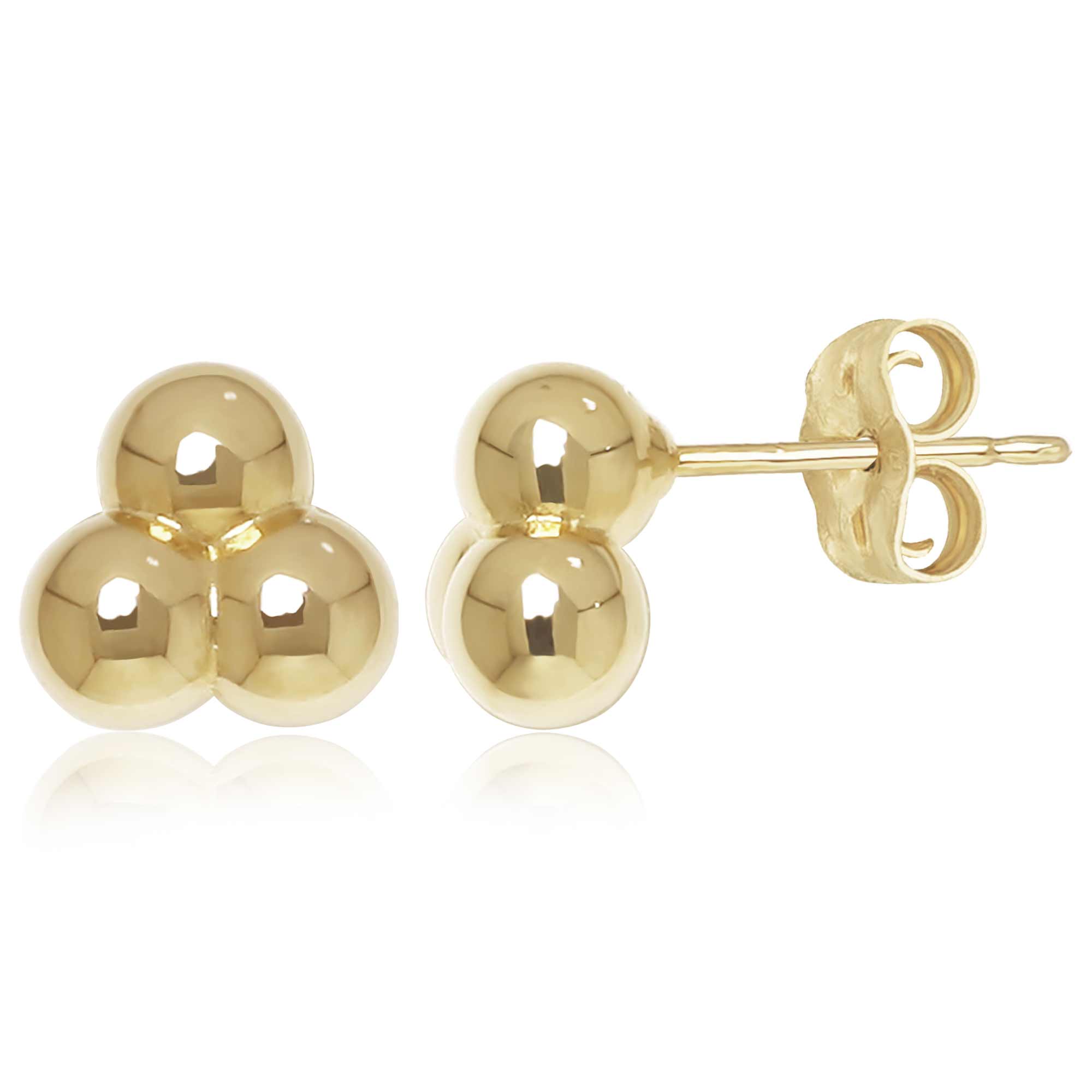 14K Yellow Gold 5MM Triple Ball Cluster Stud Earrings
