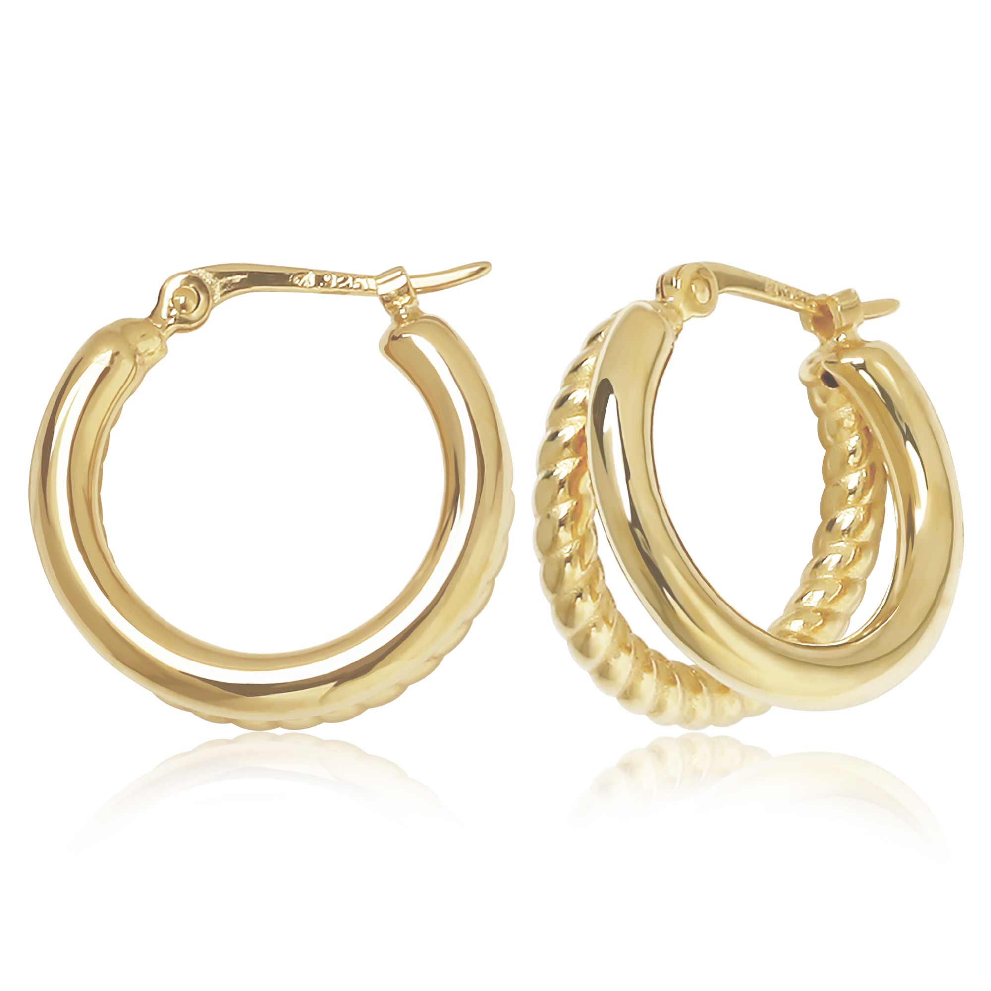 14K Yellow Gold Small Double Tube with Twist Hoop